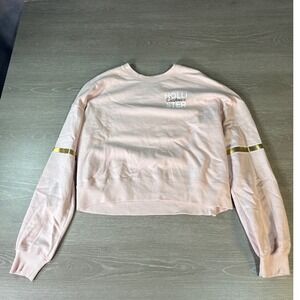 Hollister California Pink Crewneck Sweatshirt Gold Stripe Sleeve Size L